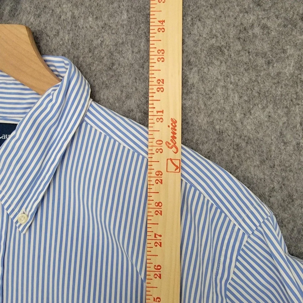 Ralph Lauren Shirt Mens XL Blue White Stripe Short‎ Sleeve Classic Yellow Pony